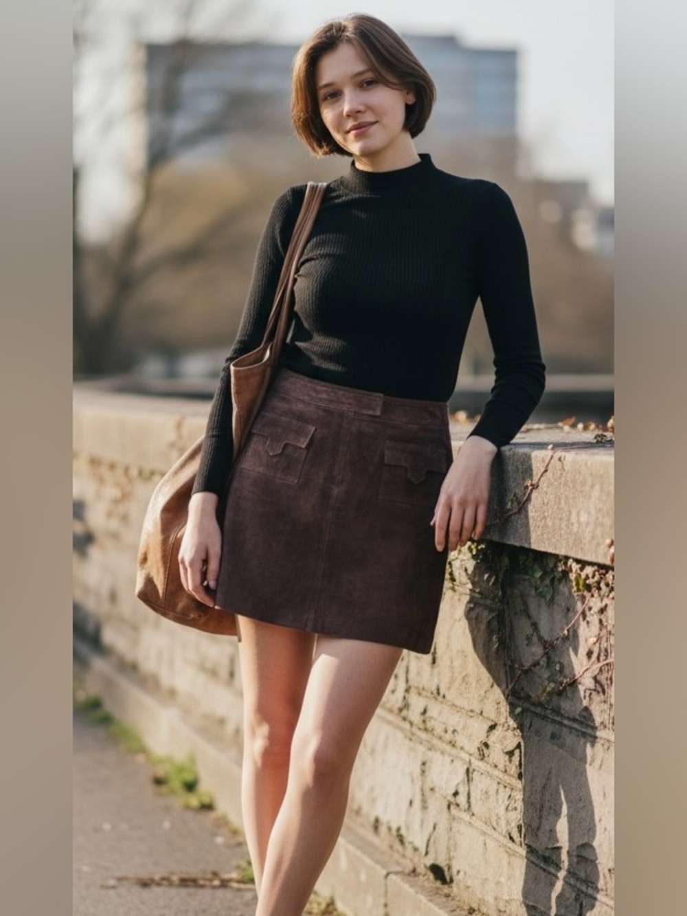 Vintage i.e Suede Skirt Brown Sz 6 Zip Front
